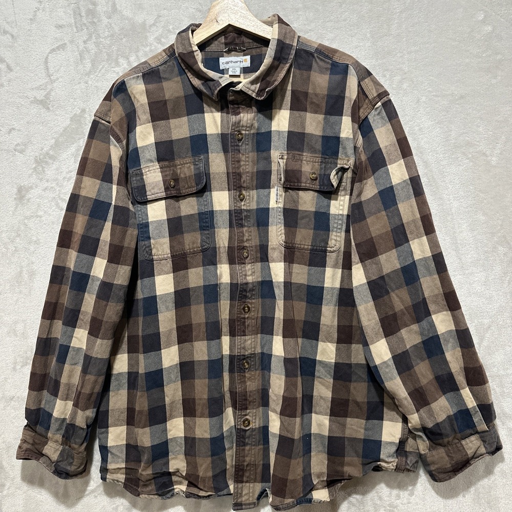 Carhartt Flannel Mens Size 2XL Plaid Hubbard Relaxed Flannel Button Heavyweight